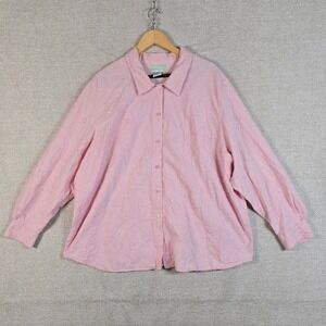 220 Hickory Womens 3XL Pink Embroidered Cotton Button‎ Front Blouse Long Sleeve